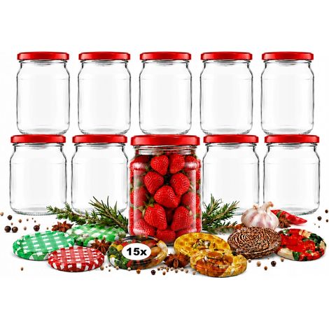 Einmachgläser 520 ml für Honig, Marmelade und Gurken, 15er-Set + Deckel (1/5)