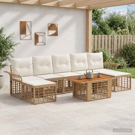 vidaXL Set Divano da Giardino 8 pz Naturale e Bianco Crema polyrattan (1/5)