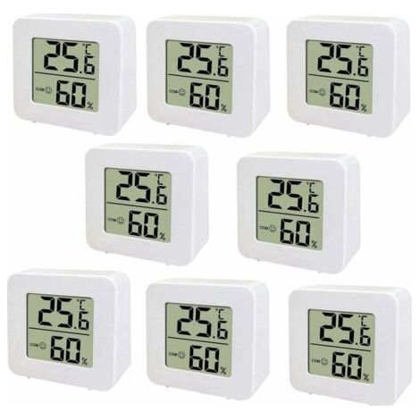 Mini thermomètre LCD , Thermomètre numérique intérieur Hygromètre d'intérieur, compteur de température et d'humidité, hygromètre numérique pour crèche, salon, bureau, paquet de 8
