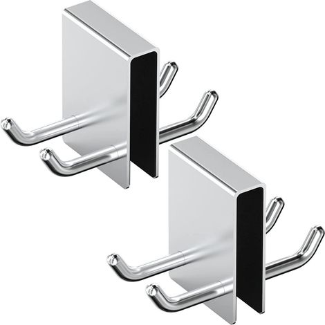DOLASO 2 Stück Duschhaken, Duschkabinen-Wandhaken, Handtuchhaken ohne Bohren, Badezimmer-Türhaken, passend für 2 mm dickes Glas, gebürsteter Edelstahl (1/4)