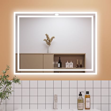 Dimmable 3 Colour Bathroom Mirror with Lights, Memory Function Anti Fog Touch Sensor Wall Mounted LED Bathroom Mirrors - 1000x600mm+Bluetooth (1/5)