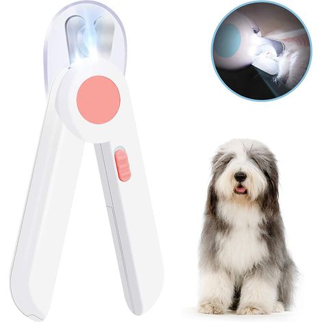 cortaúñas con luz LED, forma de media luna, protector antisalpicaduras, lima incluida, para perros, gatos y conejos. (1/5)
