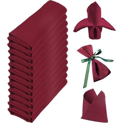 Serviettes en Tissu Bordeaux - Lot de 12, Douces et Confortables, Lavables, Faciles à Repasser pour Mariage, Anniversaire, Fête de Bar, Café, Célébrations (1/5)