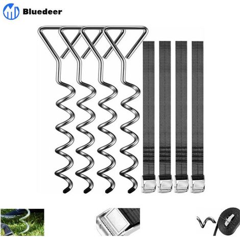 Piquets d\\'ancrage Spirales Sangles de Serrage Kit ancrage résistance 900kg Acier Inoxydable Fixations pour Trampoline Sécurité (1/5)