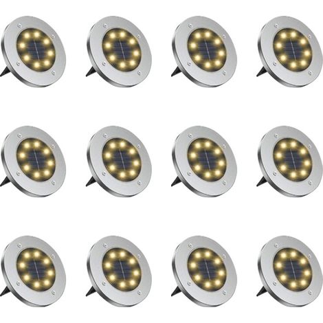 12er-Pack Solarleuchten, Kunststoff/Edelstahl, LED, IP65, silber