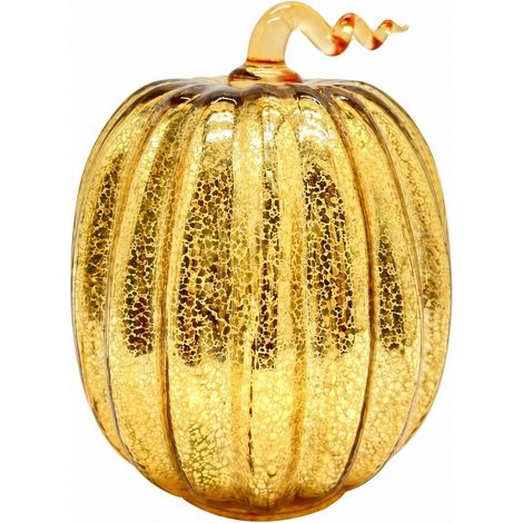 Lanterne citrouille en verre LED, décoration d'Halloween, vitrail, lumière chaude, décoration d'automne pour la maison, couleur champagne doré bouclé, 15 x 19,5 cm (1/5)