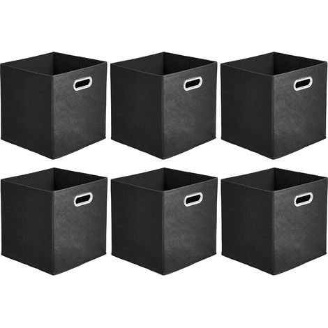 Lot de 6 cubes de rangement pliables en tissu avec œillets ovales Noir (1/5)