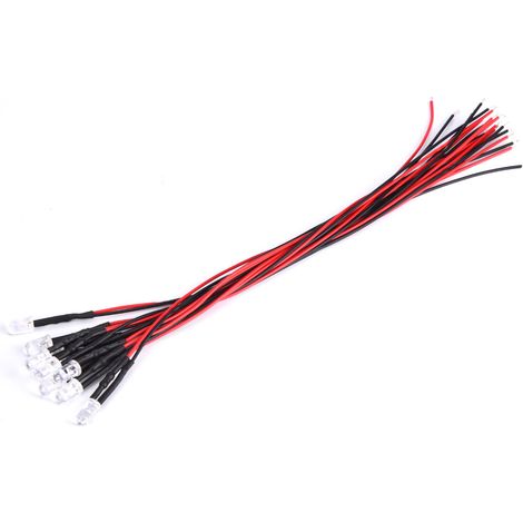 Diodes électroluminescentes pré-câblées 12V, perles de lampe à tête ronde bleu glace de 5mm avec fil de 20cm 10 pièces/ensemble (1/5)