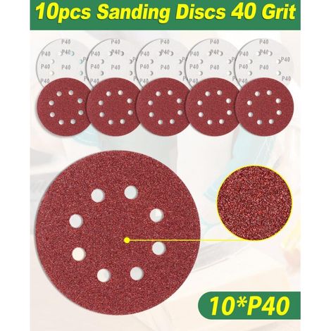 10 pièces Papier de Verre 125 mm Grain 40, disques abrasifs Ronds Ponceuse Excentrique Feuilles abrasives 8 Trous pour ébavurer et poncer Les Points de Soudure (1/4)