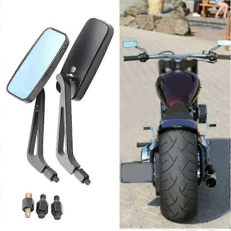 Specchietti retrovisori rettangolari neri per moto Qx da 8 mm/10 mm - Adatti a Harley Cruiser, Bobber e Chopper