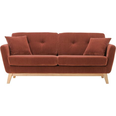 Divano scandinavo 3 posti in velluto a coste terracotta HOGA
