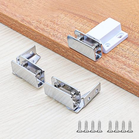 Charnière battante sans perçage pour porte vitrée, fixation magnétique double pour montage sur meuble, pince à verre (argentée) (1/4)