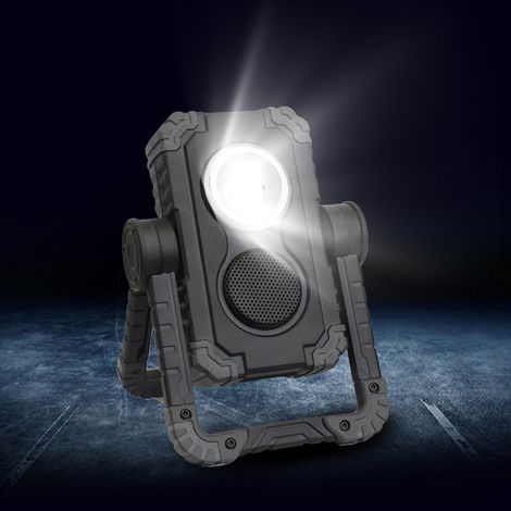Lampe de travail portable d'extérieur COB 1000 lm, rechargeable, réglable, avec haut-parleur Bluetooth intégré. (1/5)