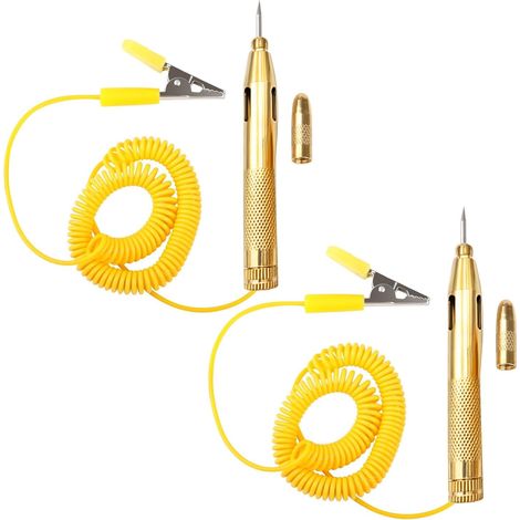 Lot de 2 testeurs de tension pour voiture 6 V 12 V 24 V en laiton avec pince crocodile et fil à ressort flexible - Testeur de phase pour circuits, fusibles de camion, moto (1/5)