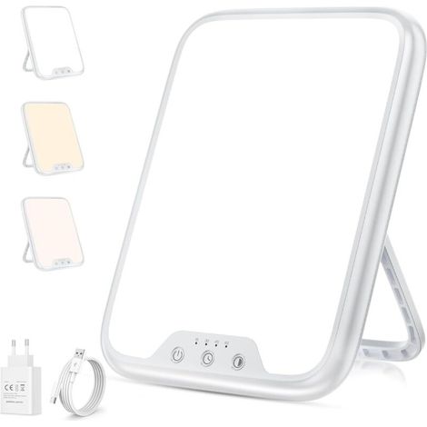 Lichttherapielampe, 10000 Lux Phototherapielampe mit Speicherfunktion und 4 Timern, 3 Farbtemperaturen, stufenlos einstellbare Helligkeit, Tageslichtlampe für Büro/Zuhause