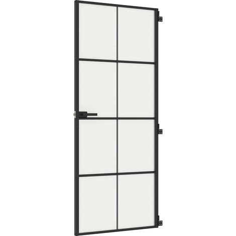 Porte intérieure，Porte d'entrée mince noir 83x201,5 cm verre trempé aluminium CFW15908 (1/5)