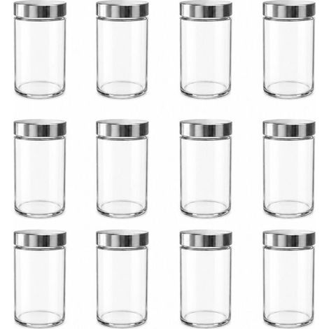 Bocaux en verre hermétique - JUANIO - 1,2 L - Lot de 12 - Couvercle inox - Ø11 x H16 cm (1/5)