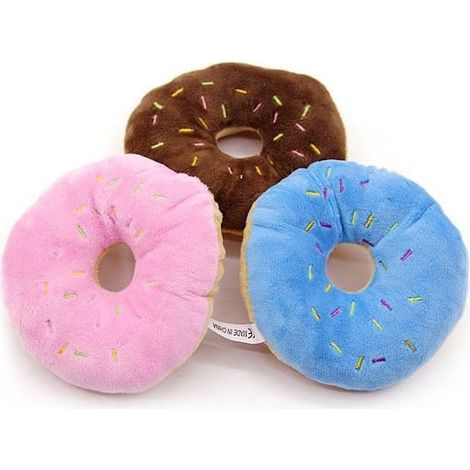 Lot de 3 jouets colorés pour animaux de compagnie en forme de beignet grinçant, chiot, chien, chat, chaton, son, jouet à mâcher, couleur aléatoire, robuste et pratique, design simple (1/5)