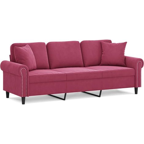 Canapé 3 places,Sofa pour Salon,Banquette avec oreillers bordeaux 180 cm velours CFW480053