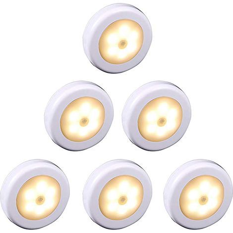 Lámpara LED inalámbrica con sensor de movimiento para armario, escalera, pasillo, cocina, dormitorio (6 unidades) (carcasa blanca (luz cálida)) (1/5)