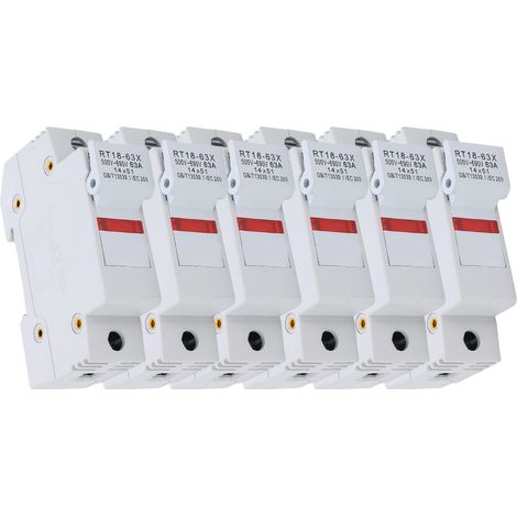 Porte-fusible rail DIN RT18-63X avec voyant LED, pour cartouche 14x51mm RO16, 63A 500-690V, 1 pôle (1/5)
