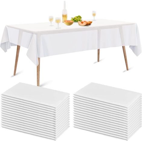 Lot de 20 Nappes Jetables, 150 x 240cm Nappes Imperméable en PEVE Jetables Rectangulaires Nappe Blanche Couverture de Table de Fête pour Pique-Nique Barbecue, Mariages, Banquet (1/5)