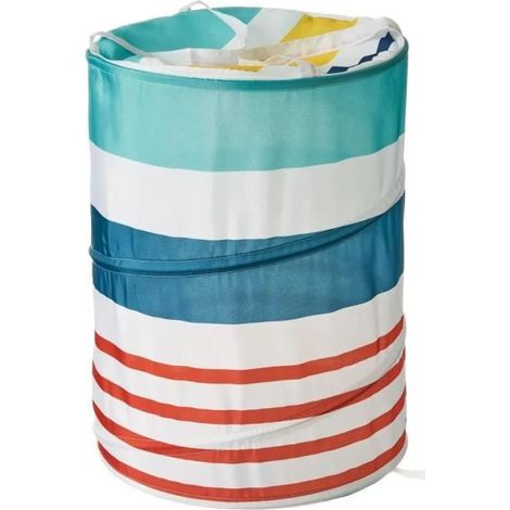 Corbeille de bain - JUANIO - Rond - Pliable - Avec couvercle et 2 poignées - Rayures horizontales multicolore (1/3)