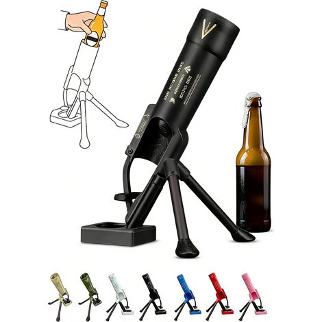 Décapsuleur de bière au design mortier, éjection automatique des capsules avec mécanisme à pression, décapsuleur amusant et amusant, ouvre-bouteille mains libres (noir, 1 pièce) (1/5)