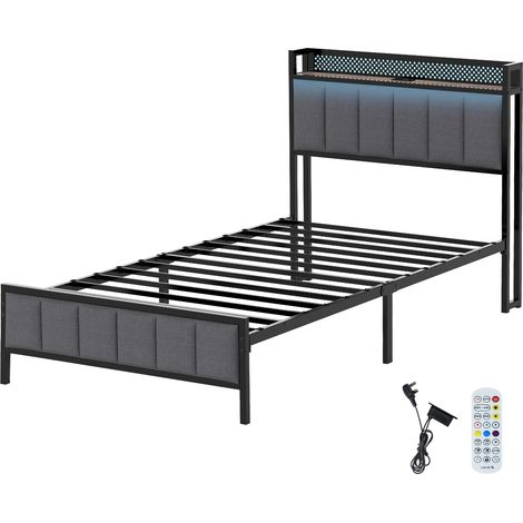Levede Single Bed Frame Metal Platform 90x200cm LED Headboard Charging Station (1/5)