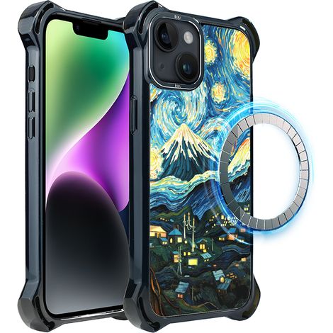 Custodia per iPhone 14 ibizu DropGuard Ultra con MagSafe, Van Gogh, notte stellata (1/5)