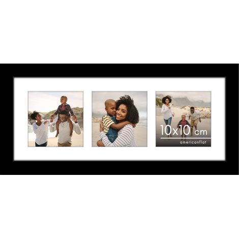 Cadre photo collage 10x10 cm avec verre résistant aux chocs - Convient pour trois photos 10x10 cm ou à utiliser comme un 14x35,5 cm - Cadre Pêle-Mêle pour table et murale - Noir (1/5)