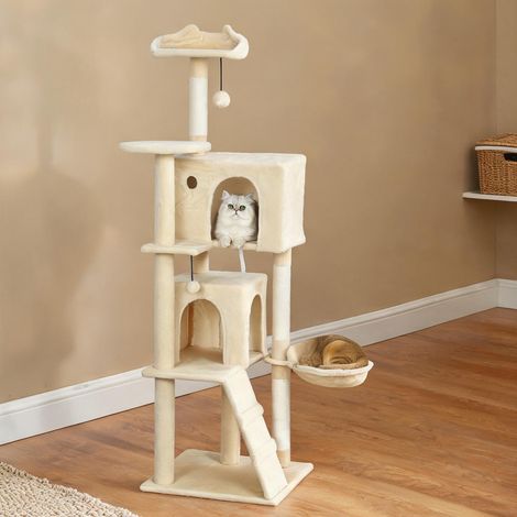 Arbre à chat beige en spanplatte Polyester 48 x 48 x 160 cm (1/5)