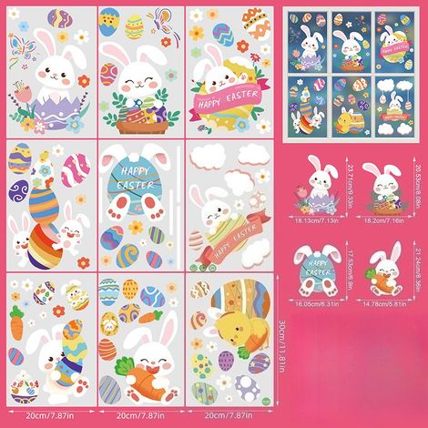 Ostern Fenstersticker 9 Blätter – Hasen, Eier & Küken Wiederverwendbar Kinderzimmer Deko