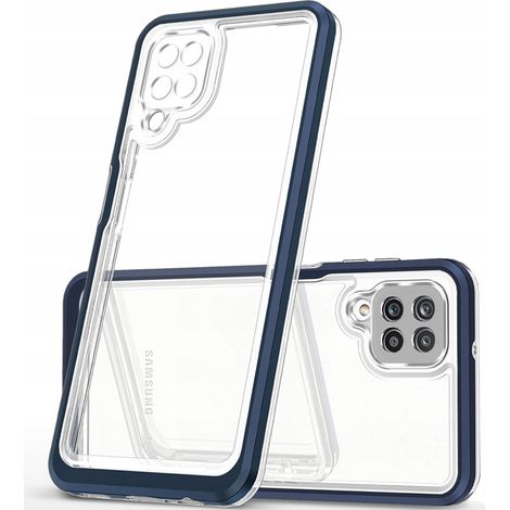 Coque transparente 3 en 1 pour Samsung Galaxy A22 4G, coque en gel avec cadre bleu (1/5)