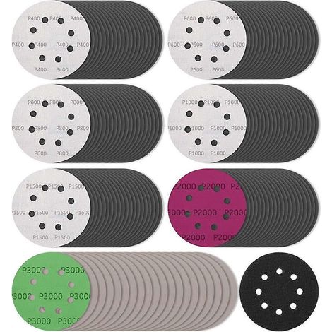 140 Nass- und Trockenschleifscheiben (5 Zoll), Schleifpapier mit Klettverschluss, 8 Löcher (1/5)