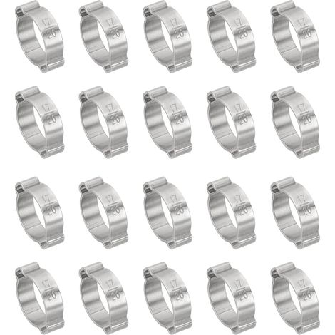 20 Pack Collier À Double Oreille 17-20mm, Anneaux De Serrage En Acier Inoxydable 304 Pour Connexions De Tuyaux De Carburant, Ton Argenté (1/5)