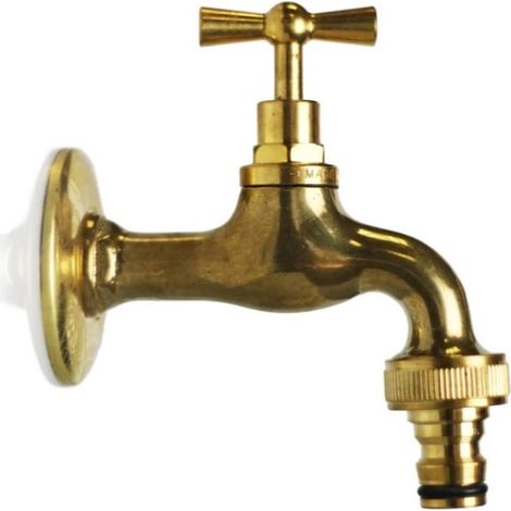 rubinetto per fontana da giardino in ottone giallo lucido con rosone r1 da 1/2" - kam