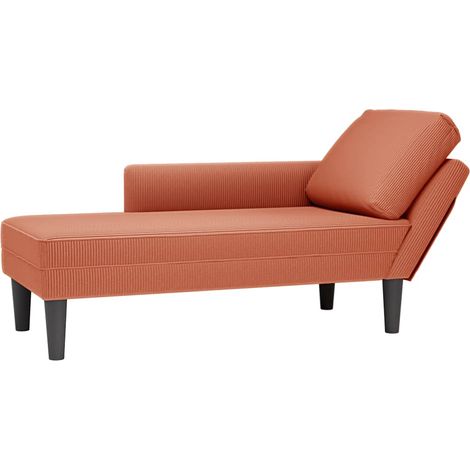 Chaise longue avec coussin-Bain de soleil-Transat de relaxation rouge orange tissu en velours côtelé 925500 (1/5)