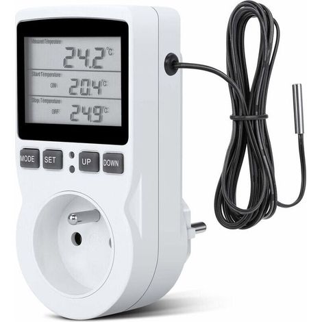 Prise programmable -Prise Thermostat, Prise Minuteur Digital, Prise Programmable Digitale avec Sonde, Minuterie Numérique Programmable, Prise Thermostat chauffage pour Serre, Aquarium - (1/4)