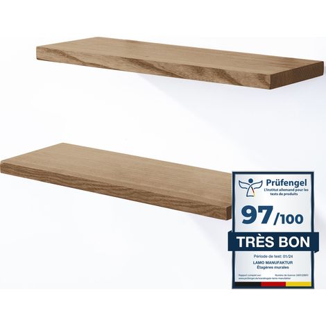 Étagère murale en bois massif 2x 42cm – Fixation invisible – Lot de 2 étagères – Couleur marron noisette – Pour salon et rangement – Lamo Manufaktur
