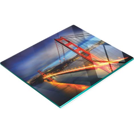 Dekoratives Schneide- und Servierbrett aus Glas mit Golden-Gate-Brücke-Motiv, 60 x 52 cm (1/5)