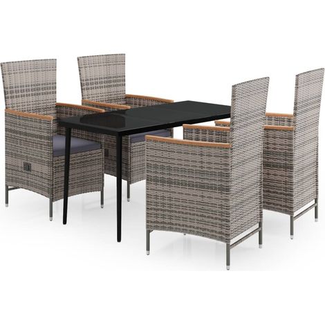 Maison Exclusive - 5-tlg. Garten-Essgruppe mit Kissen Grau
