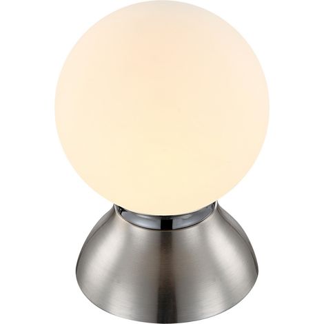 Globo Kitty Lampe de table Globe, abat-jour en verre opale chromé, 1 culot E14 3000 K