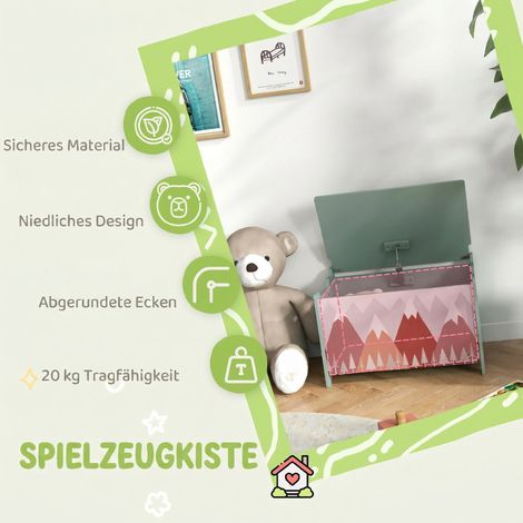 Coffre de rangement à jouets vert avec couvercle à charnière, design élégant pour chambre d'enfant (1/4)