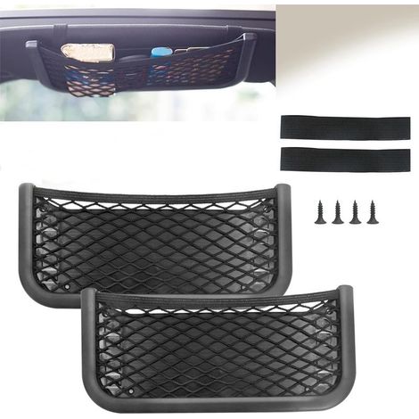 Set of 2 nets of storage self-adhesives for car  Plastic elastic black  Installation easy with screw or self-adhesive (1/5)