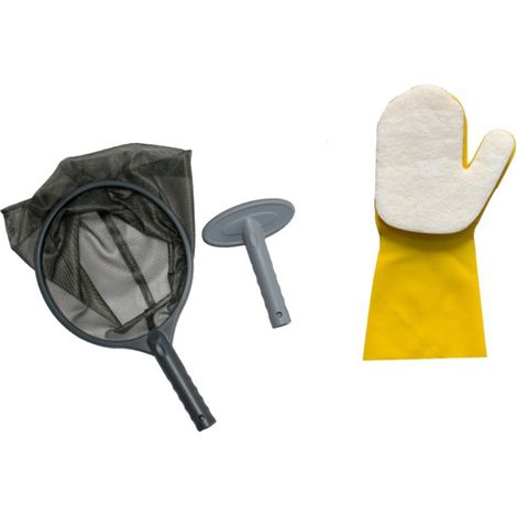 GROOFOO Kit d'outils de nettoyage de piscine 3pcs, Tête de Nettoyage à Jet Aspirant avec Filet pour Piscine, Spa, étang et Fontaine