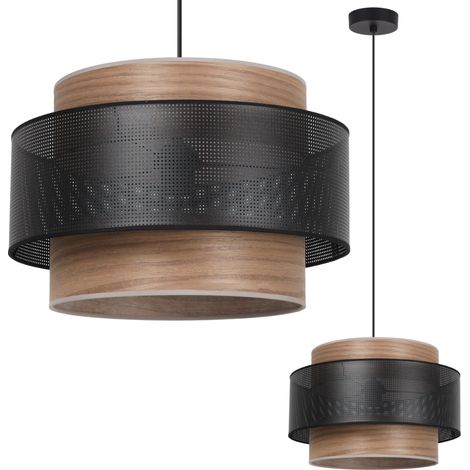 LAMPADA A SOSPENSIONE WOOD TRIO NERO 1 PARALUME PIATTO IMPIALLACCIATO IN NOCE RETE