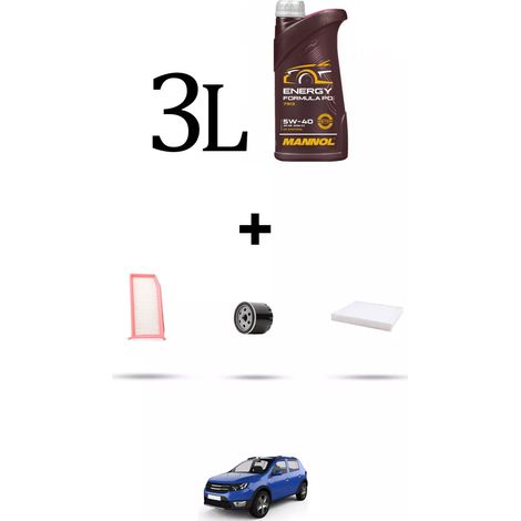 Kit tagliando 3 FILTRI e 3L OLIO compatibile con Dacia Sandero II 1.0 Sce 54kw dal 2016 (1/4)