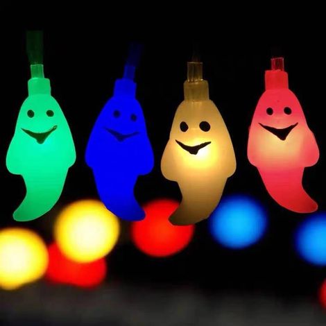 Lichterkette für den Außenbereich, Halloween-Lichterkette, 30 mehrfarbige LED-Geisterlichter, batteriebetrieben, 3,3 m lange 3D-Geisterlichter aus Kunststoff für Weihnachten, Feste, Partys, Innendekor (1/3)
