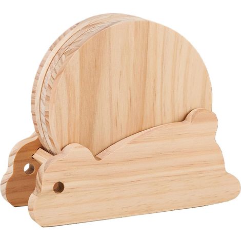 Tassenuntersetzer-Set – 5-teilig mit Hasenhalter für die Tischorganisation  Silikon- und MDF-Material, rutschfeste Getränkeschutzpolster, dekoratives Küchen- und Schreibtischzubehör für das Home-Offic